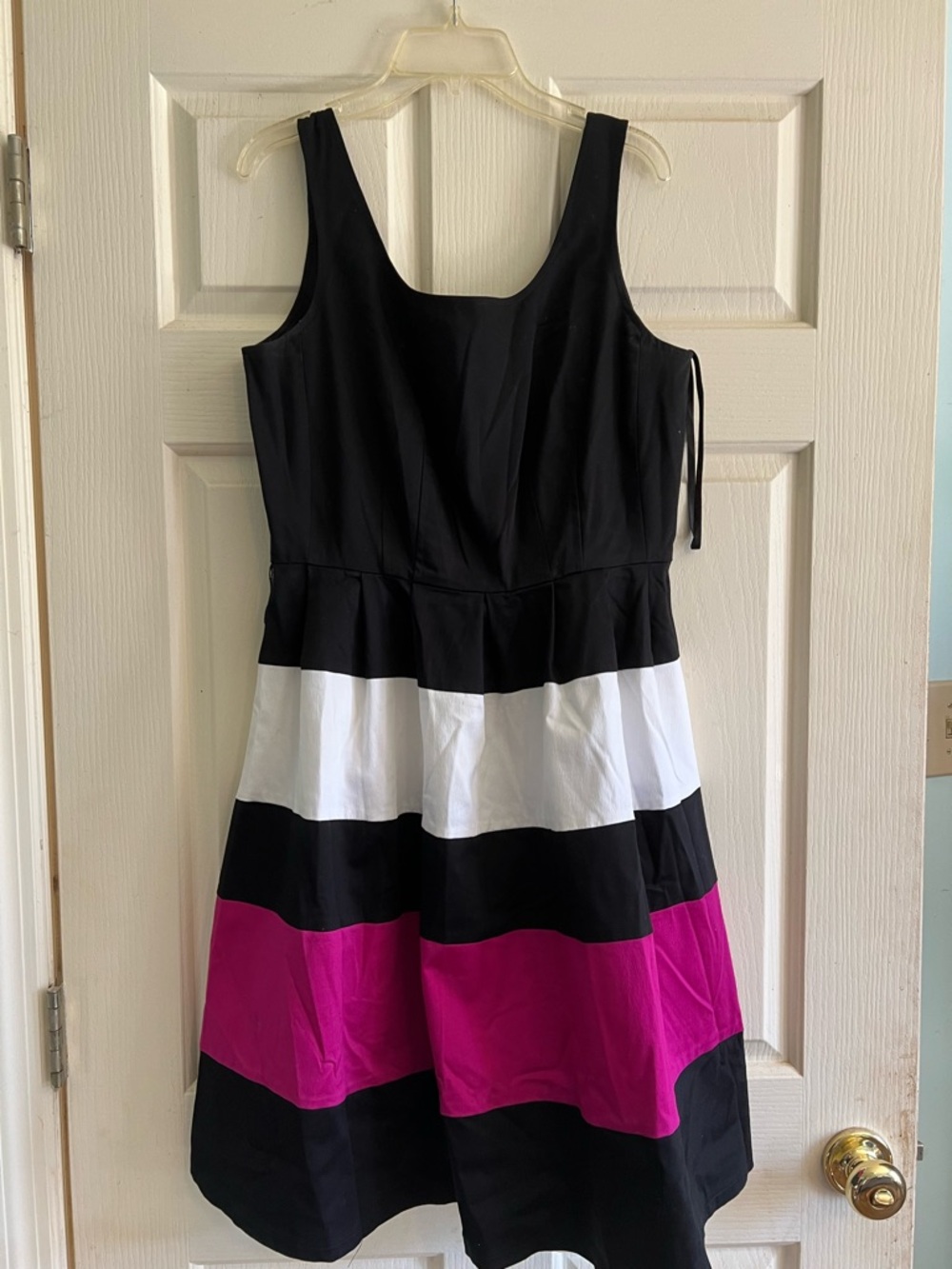 Worthington Black, White & Magenta Stripe Midi Dress